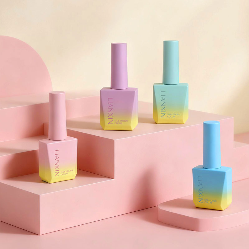 Pastel gradient 13ml nail polish bottles with long brush caps
