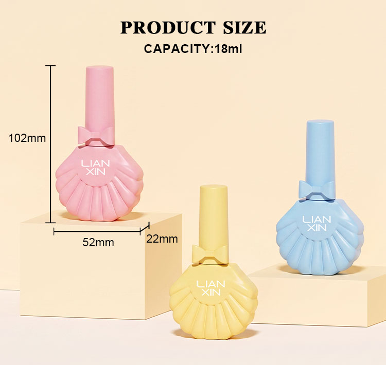 18ml Shell Shaped Glass Nail Polish Bottle with Brush Cap 7 18ml shell shaped nail polish bottle size chart showing 102mm height, 52mm width and 22mm depth