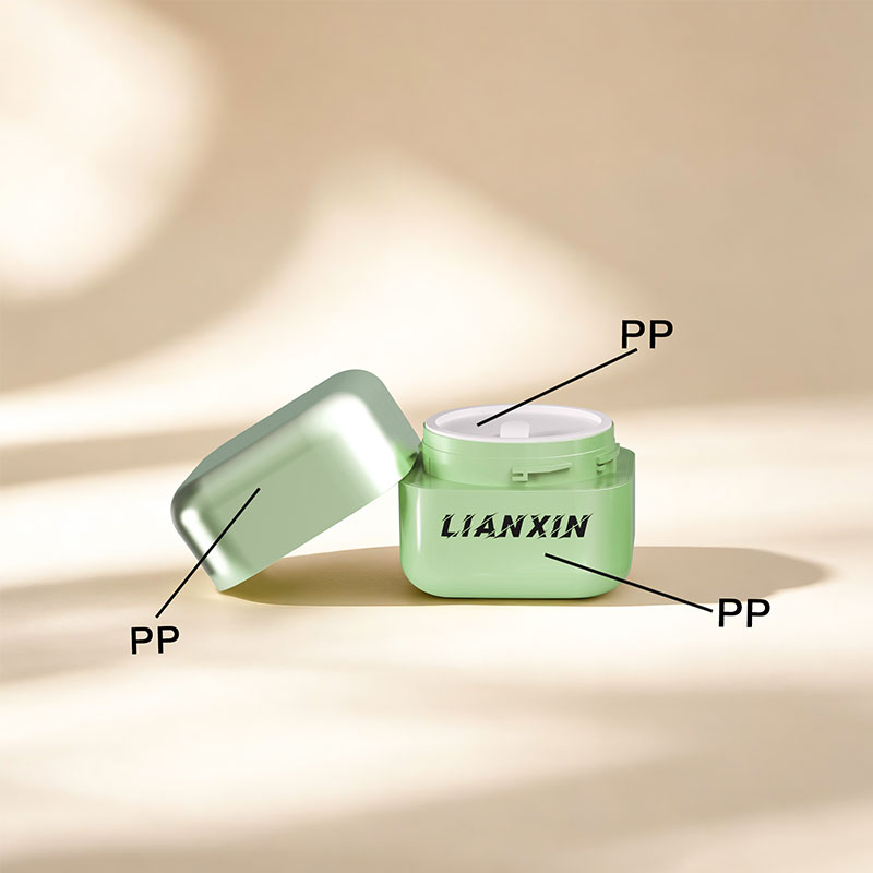 Square PP cosmetic jar with PP body inner disc and outer cap