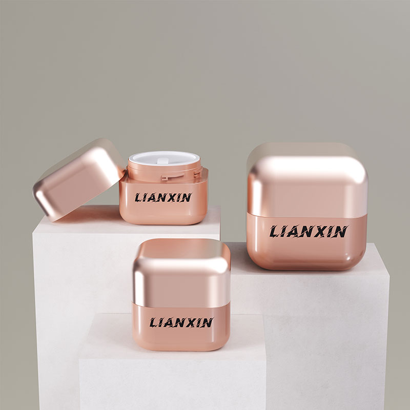 Rose gold square plastic cosmetic jars for cream packaging