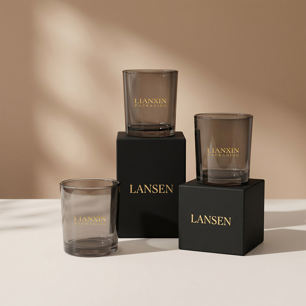 210ml smoky brown glass candle jars with black gift boxes