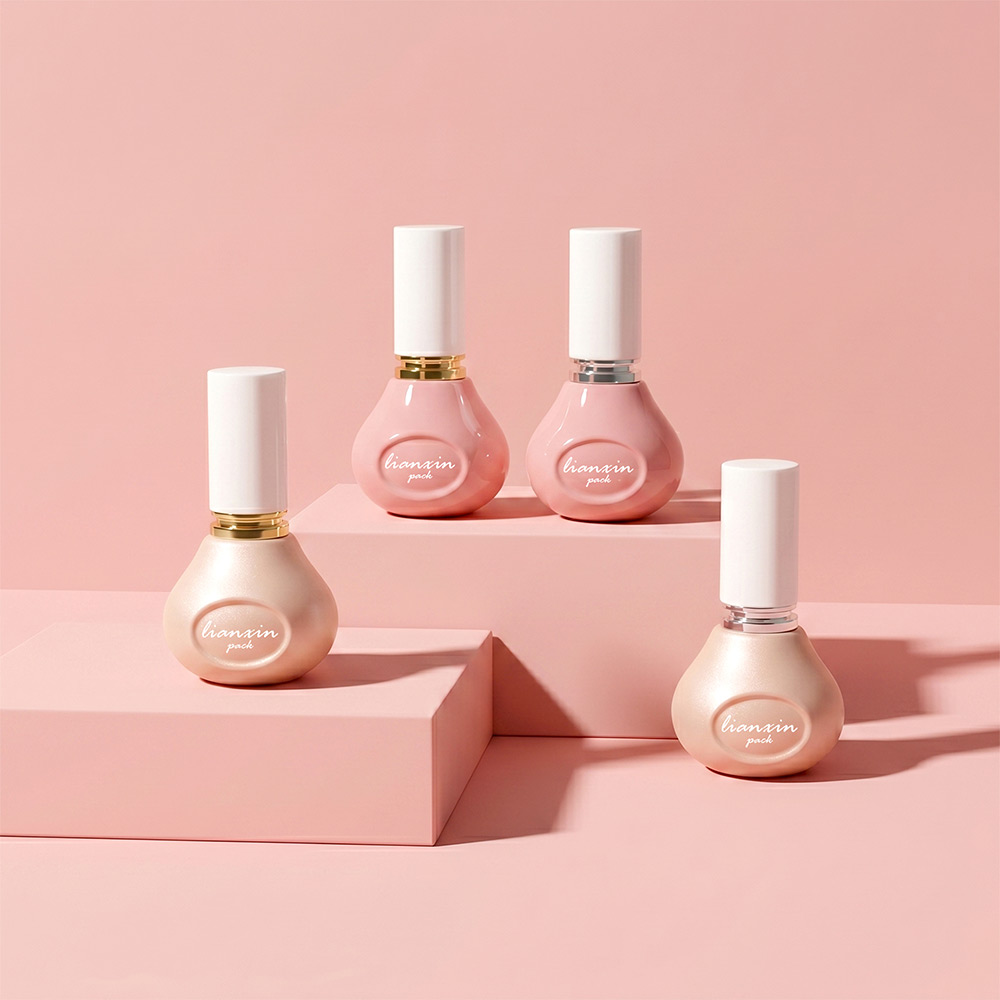 Pearlescent 13ml teardrop glass nail polish bottles with custom metal collars