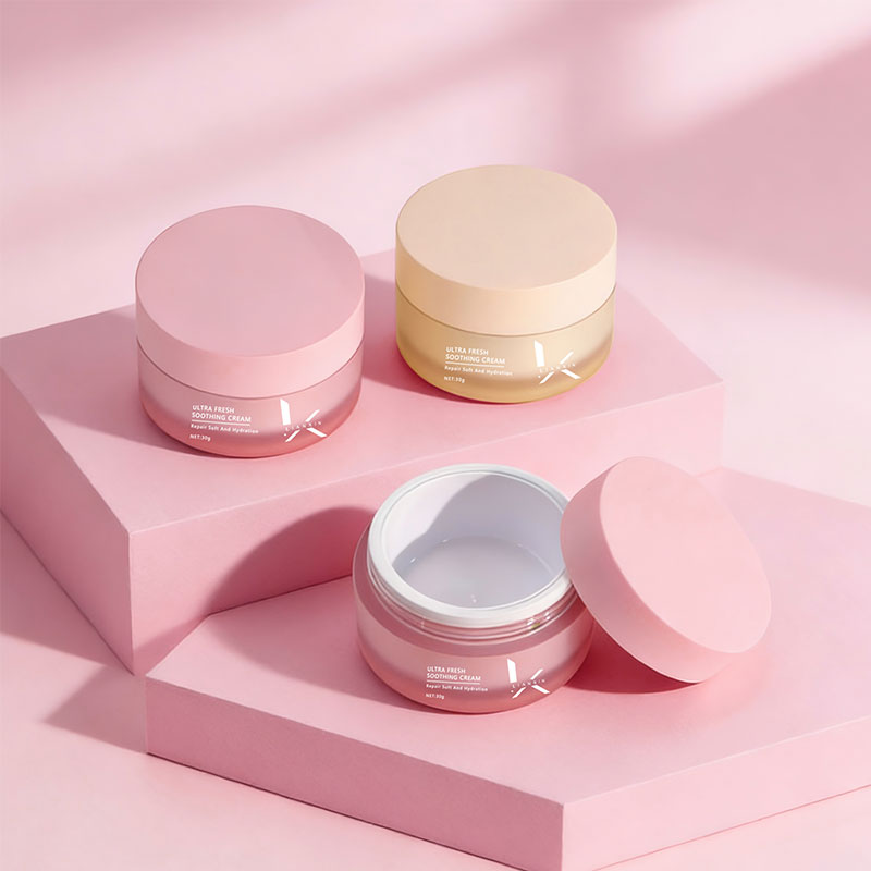 Custom color 30g plastic cosmetic jars in pink and beige