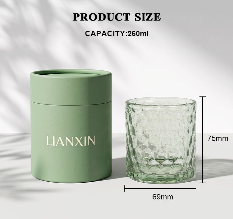 260ml Textured Clear Glass Candle Jar with Custom Gift Box 4 260ml glass candle jar size 69mm diameter by 75mm height