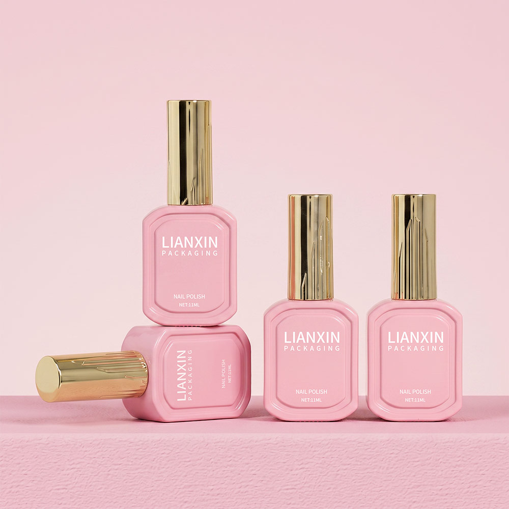 11ml Framed-Panel Glass Nail Polish Bottle with Ribbed Cap 2 Pink 11ml framed glass nail polish bottles with long ribbed gold caps