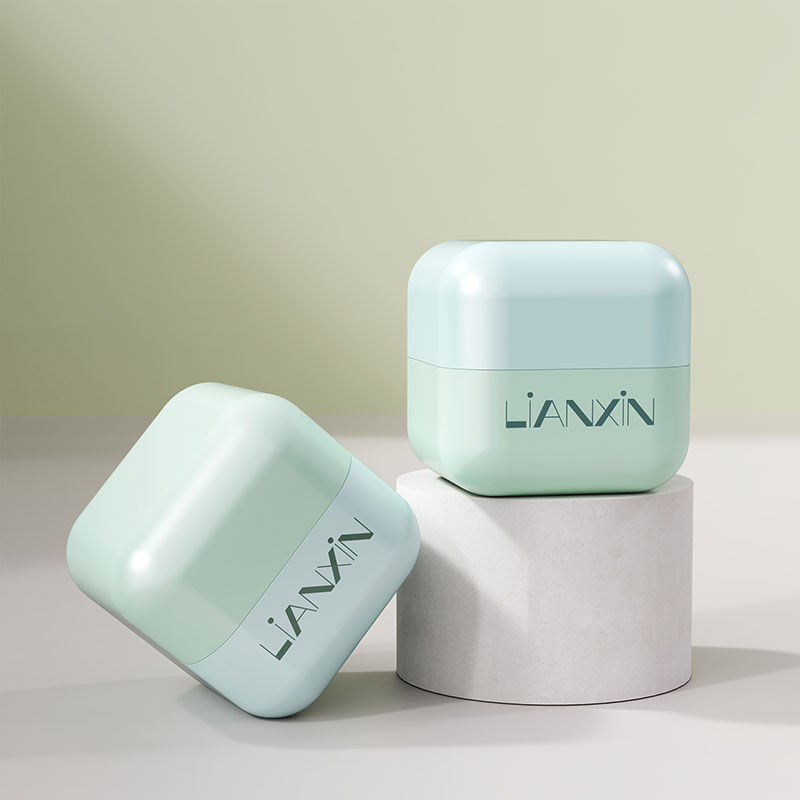 Mint green square plastic cosmetic jars with rounded corners