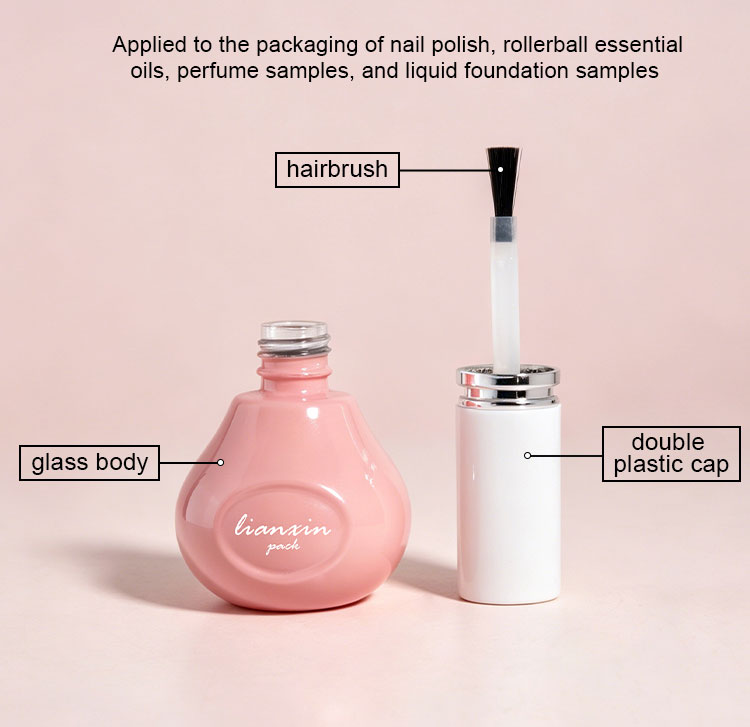 13ml teardrop glass nail polish bottle with double plastic cap and brush