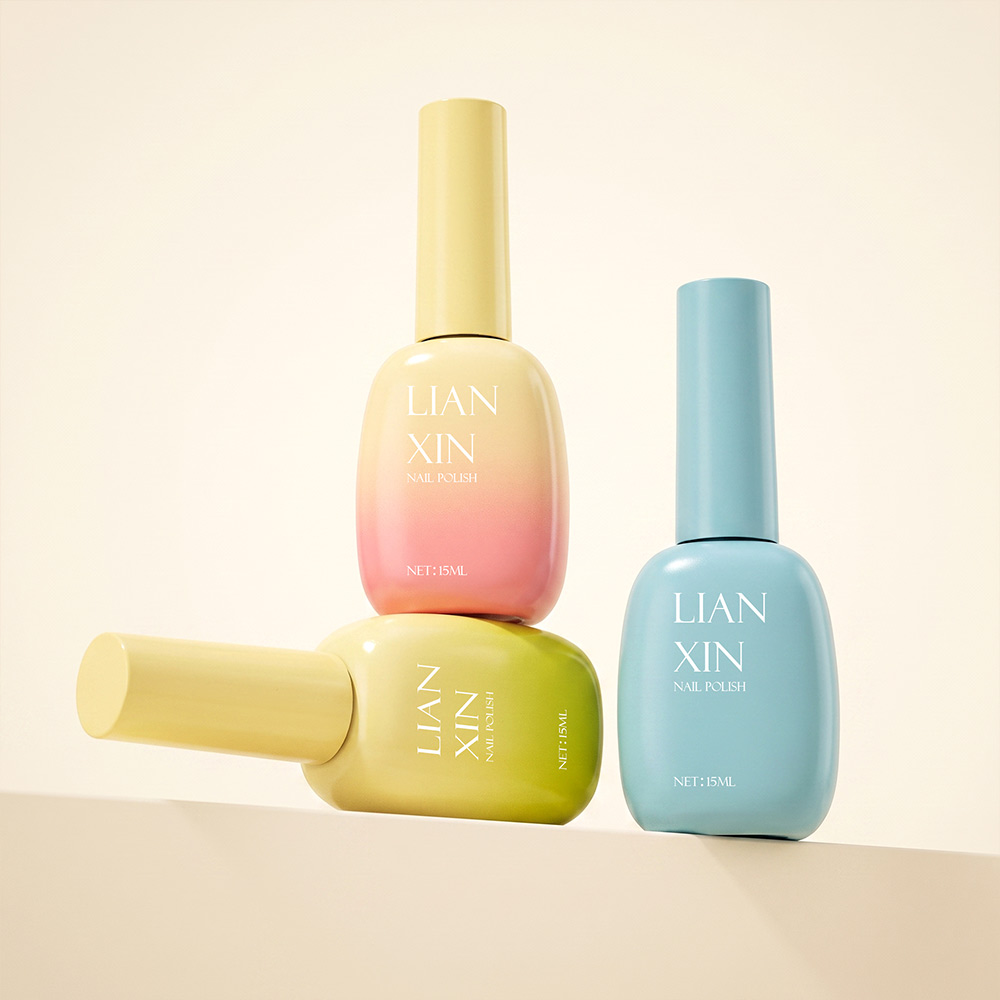 15ml soft oval nail polish bottles in pastel yellow, pink and blue finishes