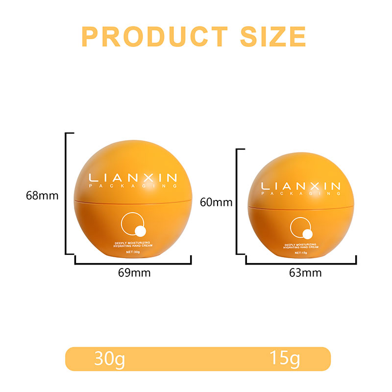 15g and 30g spherical plastic cosmetic jar size chart