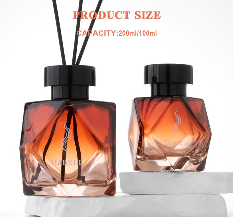 irregular faceted reed diffuser bottle size detail showing 200ml and 100ml capacities