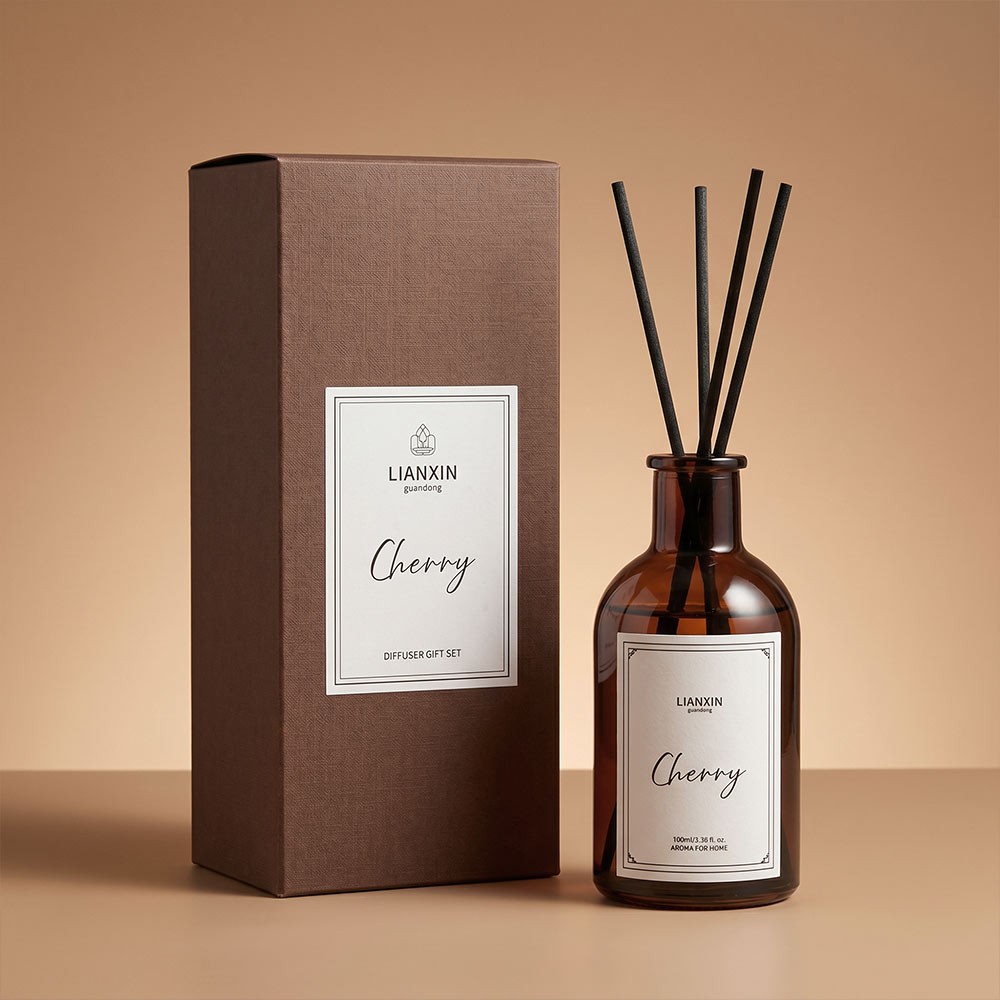 100ml amber glass reed diffuser bottle with brown printed gift box packaging