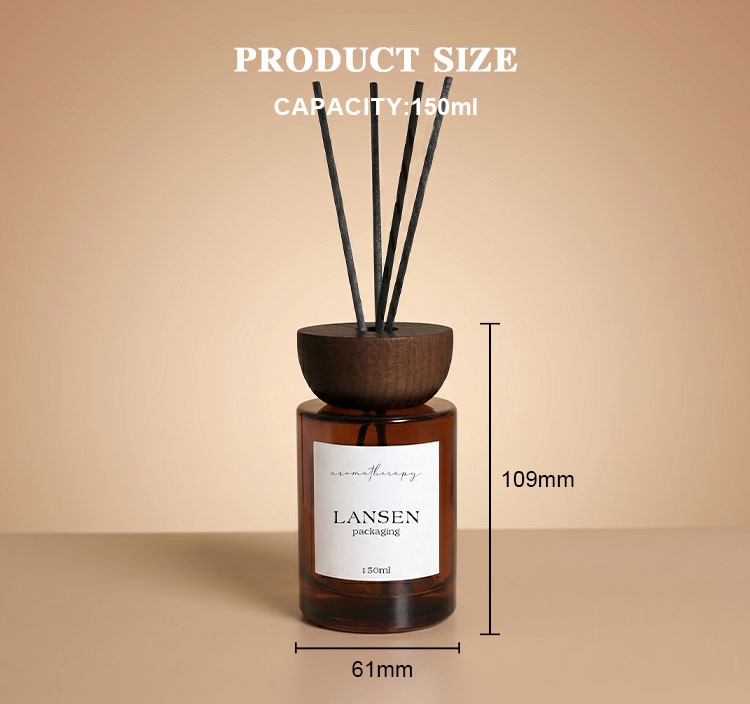 150ml cylindrical reed diffuser bottle with wooden cap size drawing 109mm height 61mm width