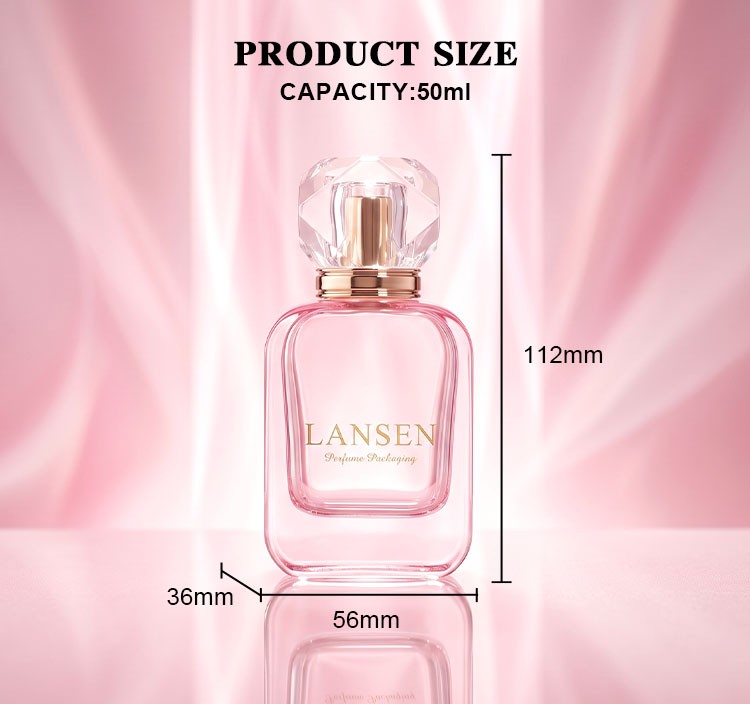 Cosmetic Packaging Tolerances: Spec Sheet & Approval Guide 2 50ml flat square perfume bottle size drawing with 112mm height 56mm width and 36mm depth for capacity tolerance checks
