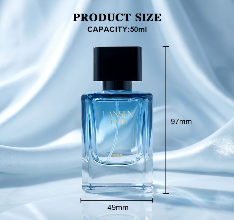 Glass Bottle Wall Thickness & Weight: Buyer's Spec Guide 1 50ml rectangular glass cologne bottle size chart showing 97mm height and 49mm width, an example of glass bottle wall thickness and dimension specifications