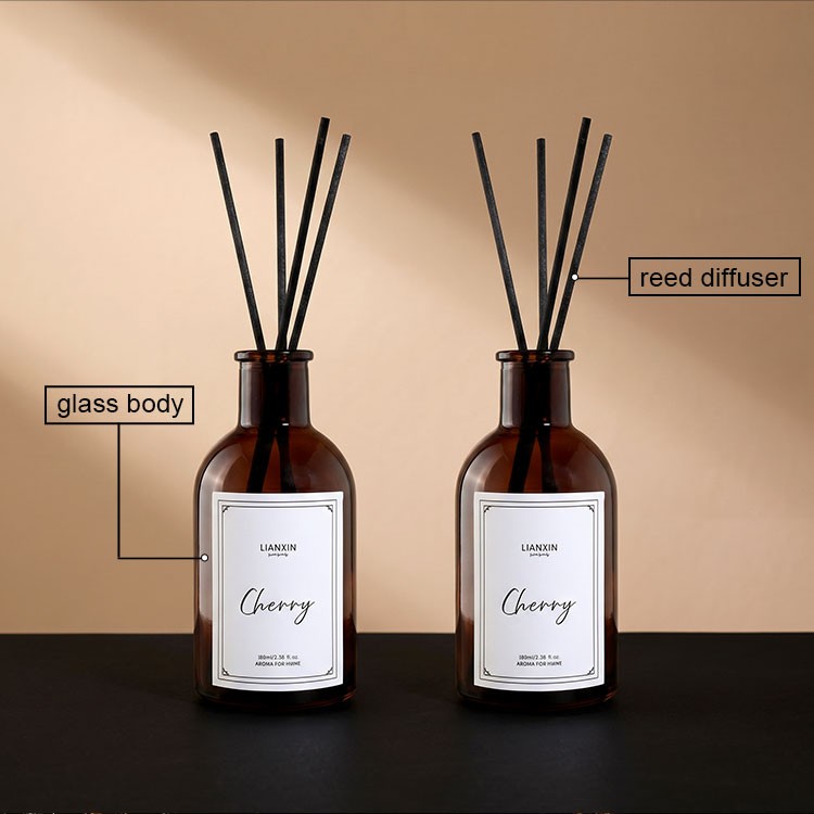 100ml Amber Glass Round Shoulder Reed Diffuser Bottle 5 amber glass reed diffuser bottle structure glass body and reed diffuser neck detail