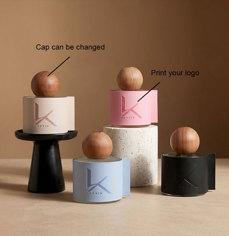 custom cap and logo options for 50ml leather wrapped reed diffuser bottle