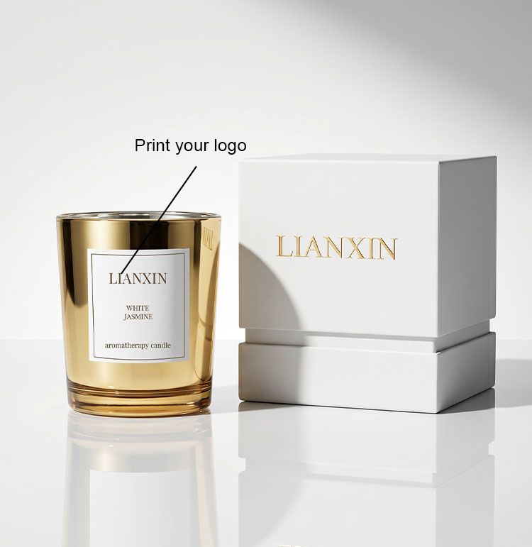 95ml Metallic Gold Glass Candle Jar with Custom Packaging 6 95ml gold glass candle jar with custom logo printing option