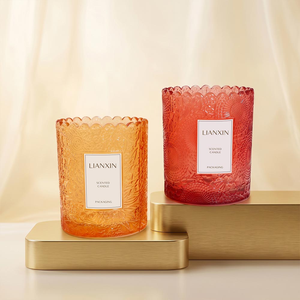 250ml embossed amber and red glass candle jars for scented candles