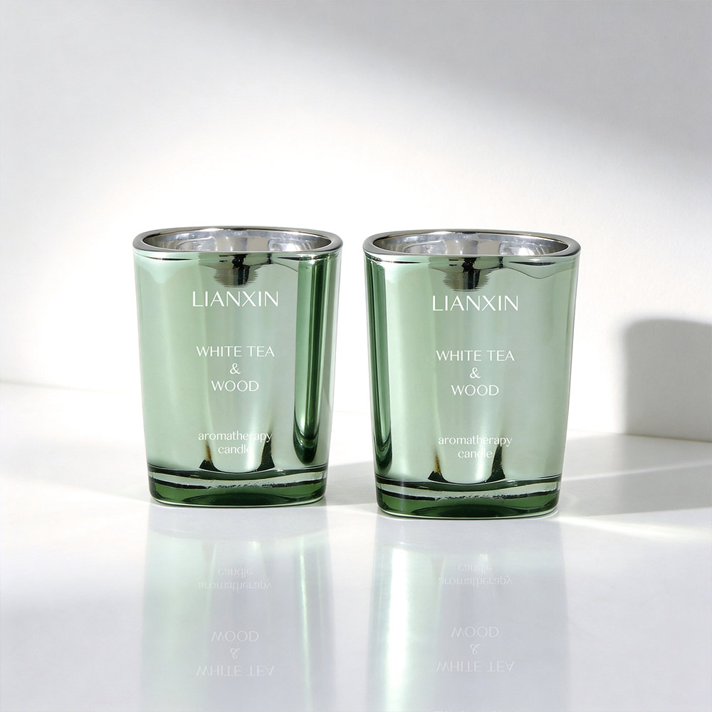 67ml Metallic Mint Green Glass Candle Jar for Mini Candles 2 Pair of 67ml mint green glass candle jars with reflective finish