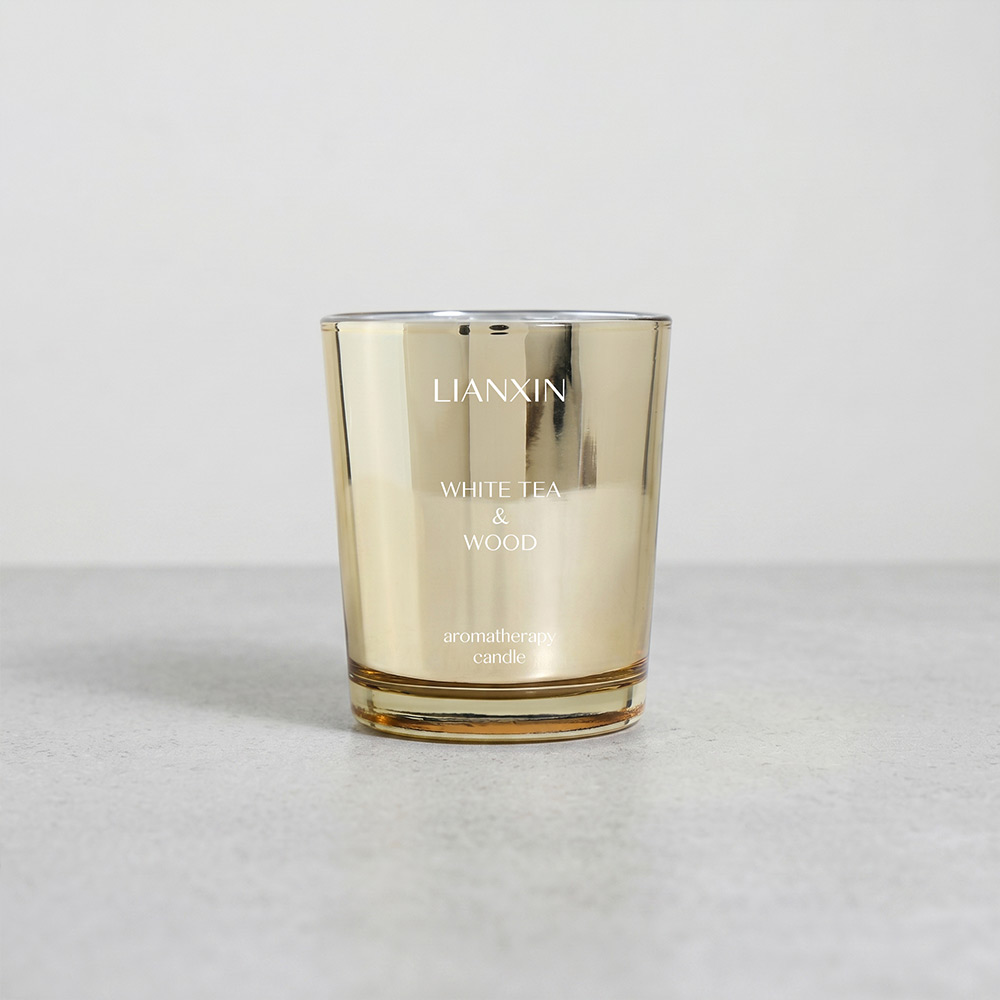 95ml Metallic Gold Glass Candle Jar with Custom Packaging 1 95ml metallic gold glass candle jar for aromatherapy candles
