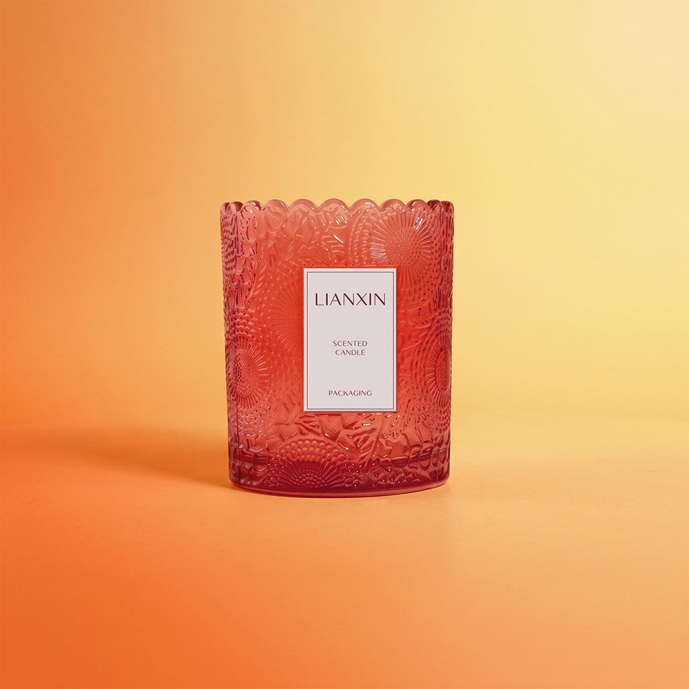 250ml Embossed Colored Glass Candle Jar for Scented Candles 4 250ml red embossed glass candle jar for premium scented candles