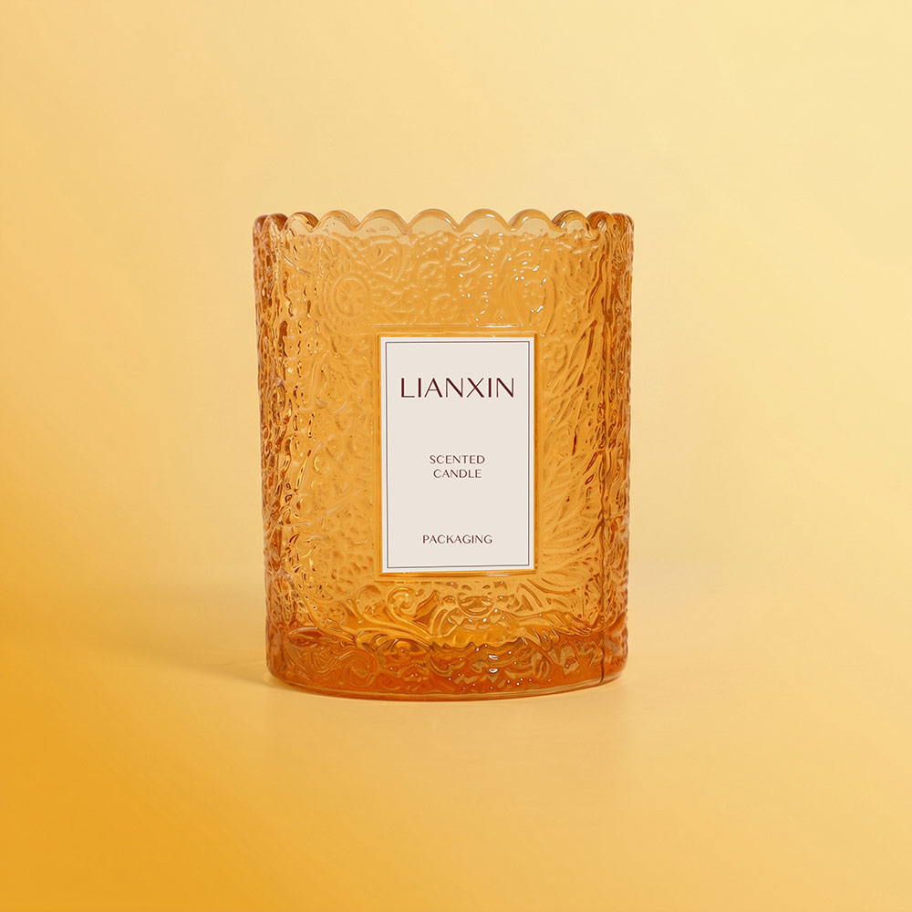 250ml Embossed Colored Glass Candle Jar for Scented Candles 2 250ml amber embossed glass candle jar with custom label