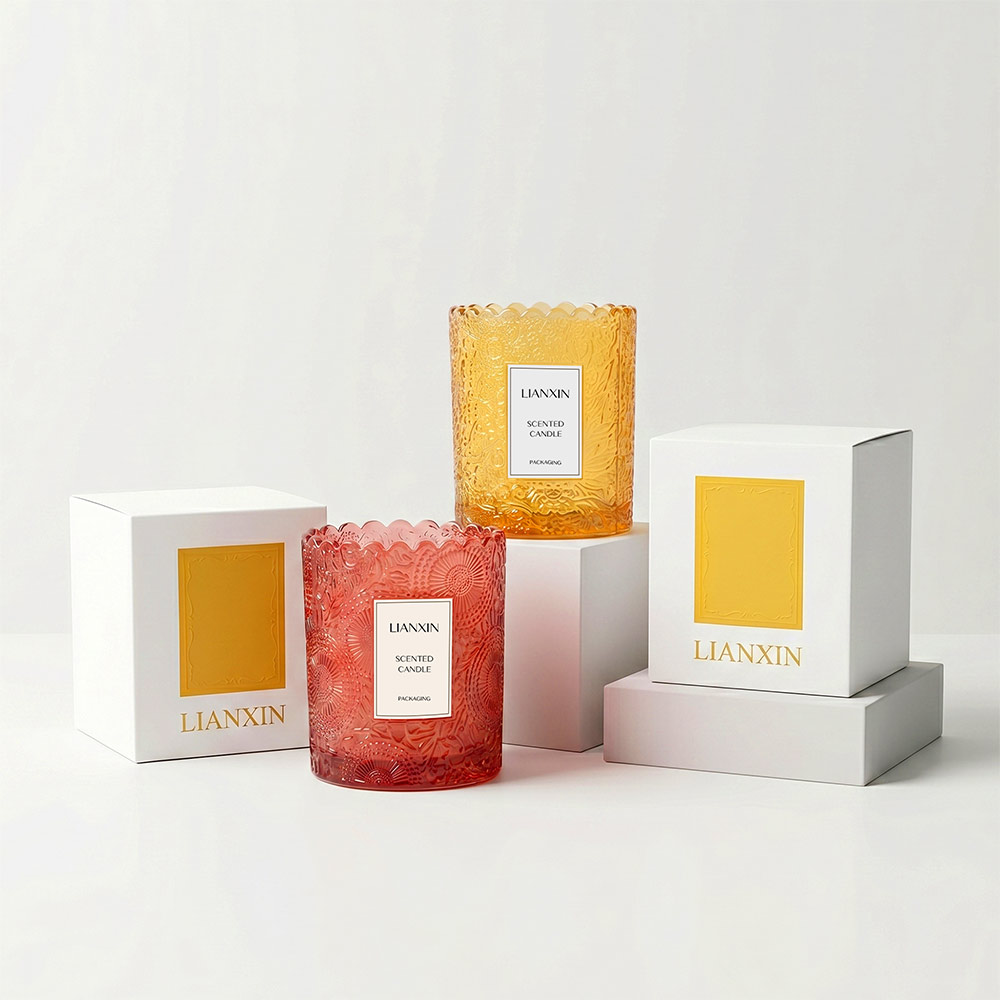 250ml Embossed Colored Glass Candle Jar for Scented Candles 5 250ml embossed glass candle jars with custom gift boxes