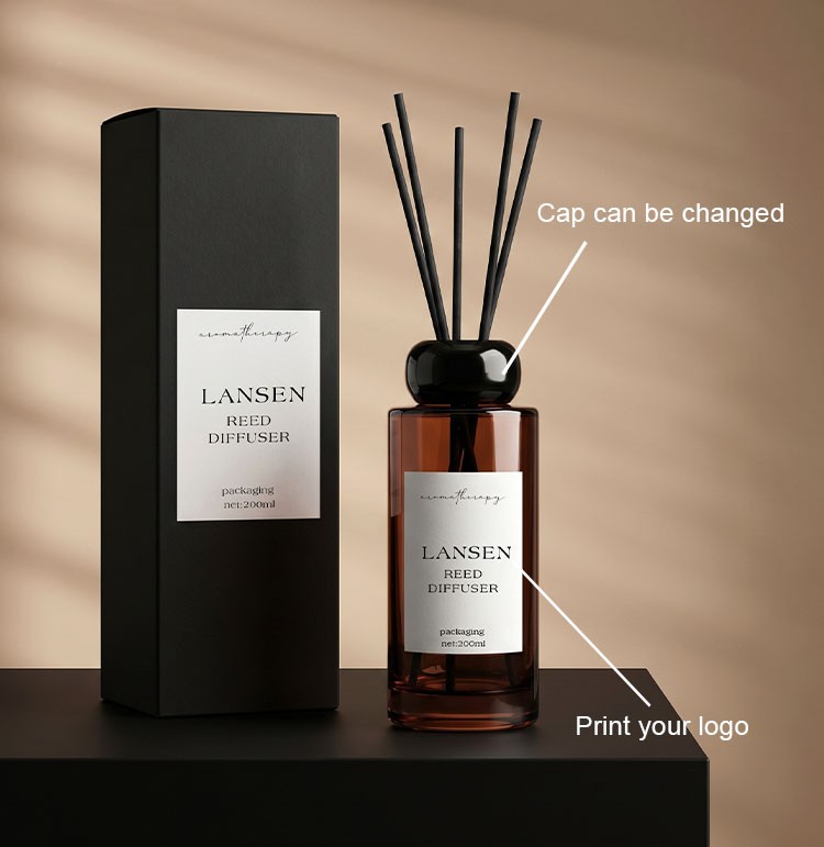 custom 200ml cylindrical reed diffuser bottle changeable cap and print your logo detail