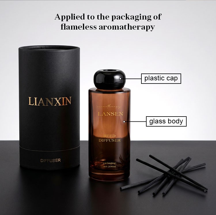 cylindrical reed diffuser bottle structure moulded ball cap and glass body detail
