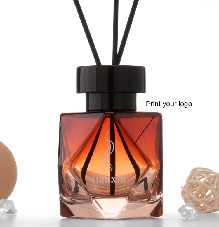 irregular faceted reed diffuser bottle with print your logo decoration on the front facet