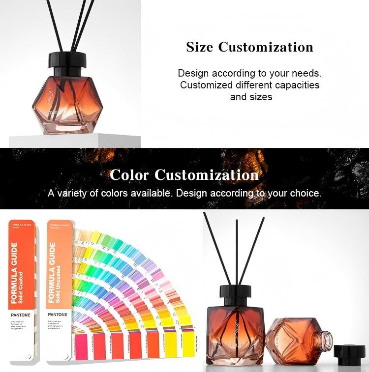 irregular faceted reed diffuser bottle size customization and Pantone colour customization detail