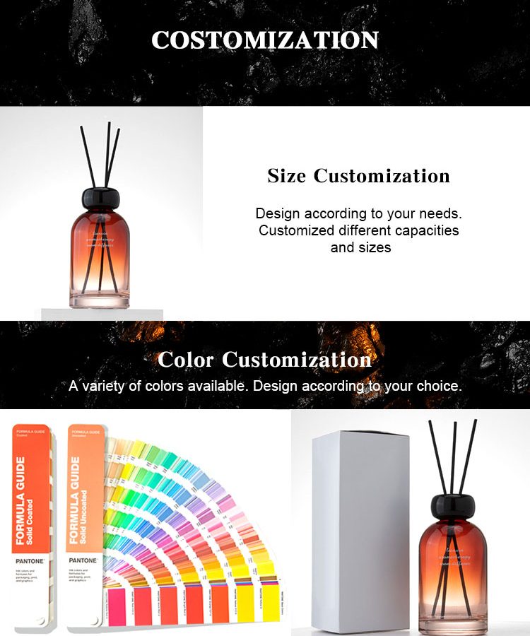 custom color luxury gradient amber glass reed diffuser bottle manufacturer