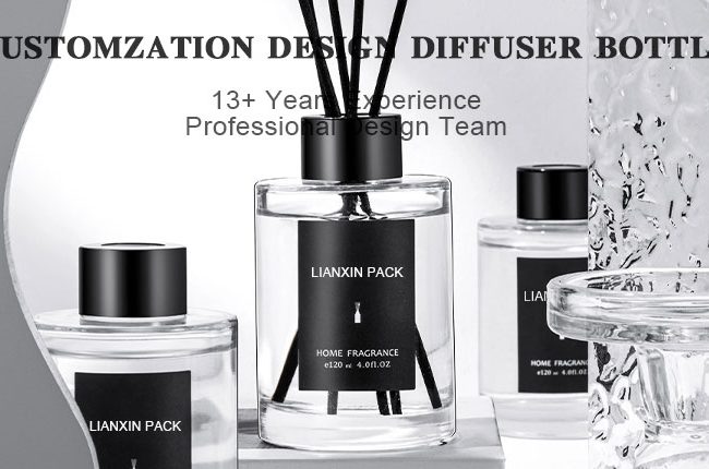 Empty Diffuser Bottles with Black Caps Details