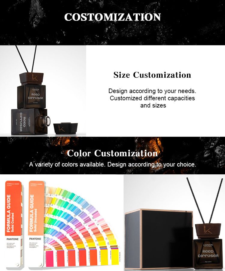 square amber glass reed diffuser bottle with wooden lid custom color