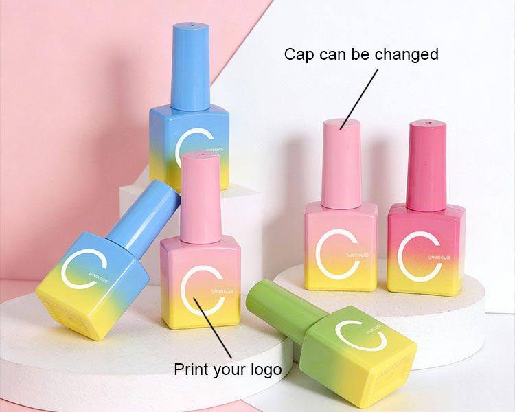 10ml square gradient glass nail polish bottle with brush custom details